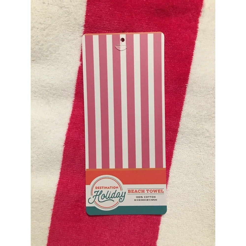 Beach‎ Towel Destination Holiday 'Hot Pink and White Stripe' 32